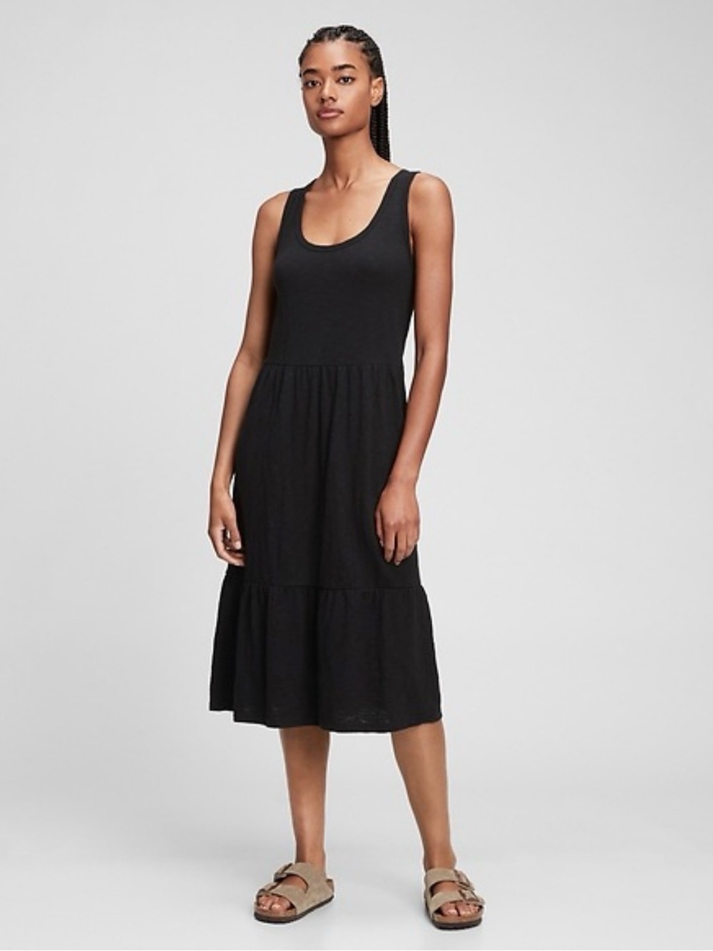GAP Mixed Media Black Sleeveless Scoop-Neck Midi Dress - Picture 1 of 5